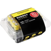 Verpackung mit 24 AAA Alkaline-Batterien von Intenso, beschriftet mit 'ENERGY ULTRA' und 'Bonus Pack'.